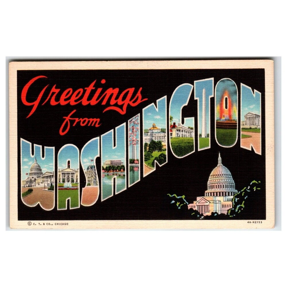 Vintage Greetings From Washington D.C. Linen Postcard Capitol Monument
